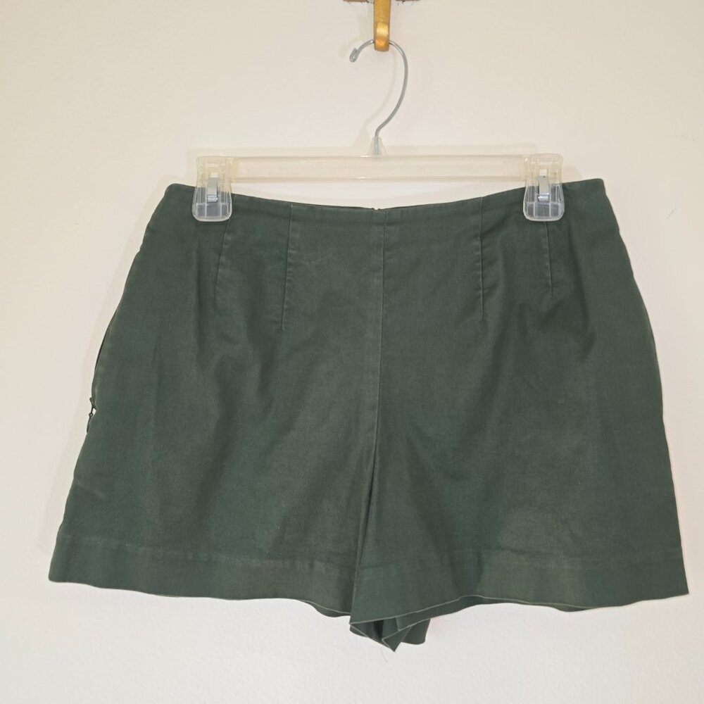 Kate Spade Saturday Olive Green High-Waist Shorts Back Zip size 6